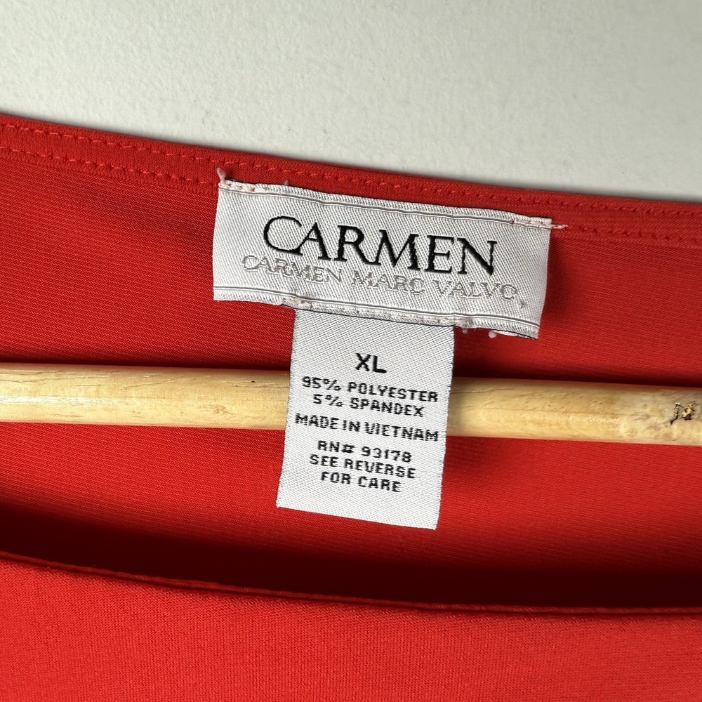 Vintage 00's y2k CARMEN MARC VALVO Red Keyhole Top Blouse Stretch Women XL NEW - Picture 3 of 5